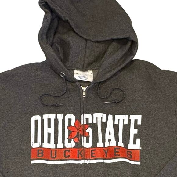 Ohio State Buckeyes Zip Up Hoodie Men's M Gray Red White Champion Sweatshirt - Picture 1 of 10